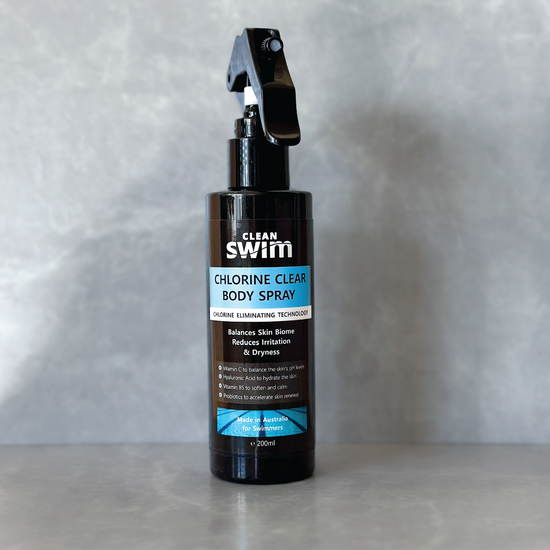 Clean Swim Chlorine Clear Body Spray with Vitamin C, 200ml bottle, chlorine neutralising technology for swimmers. Lightweight spray for on-the-go post-swim care.